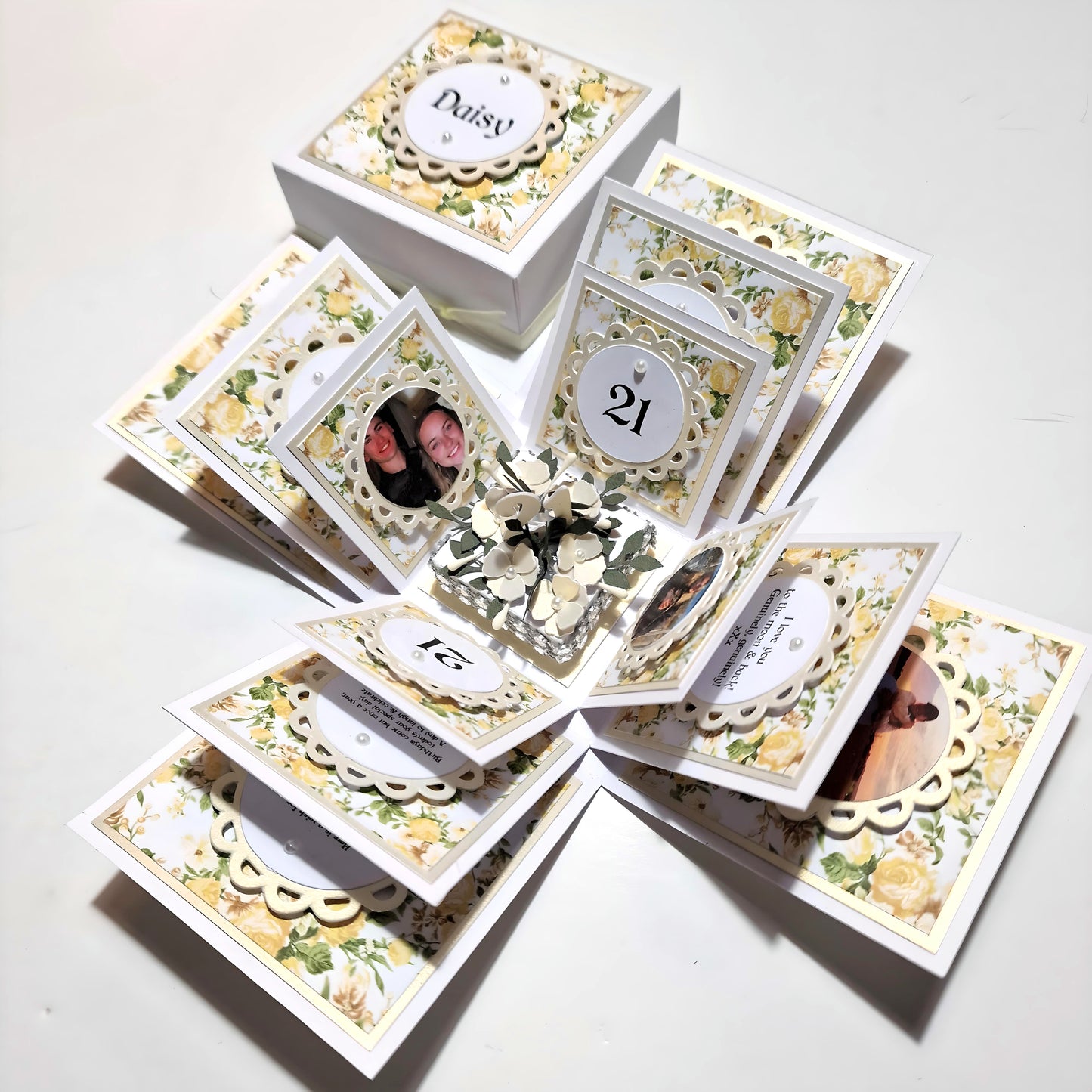 Custom Designed Birthday Celebration Pop-Open Box Card featuring intricate layers and compartments for surprises, perfect for adding a unique, festive touch to any birthday celebration.