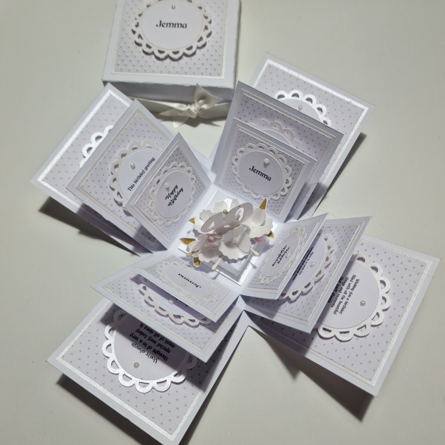 Embossed Elegance Birthday Celebration Pop-Open Box Card showcasing intricate embossed designs and a festive pop-open feature, ideal for adding a touch of elegance to any birthday celebration.