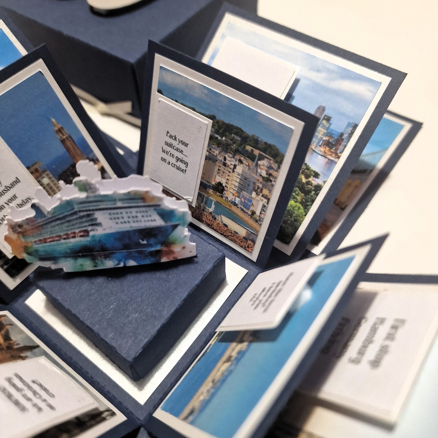 New York - Black & Gold - Surprise Special Occasion | Celebration Trip Reveal Explosion Box features intricate New York-themed designs, including a freestanding Statue of Liberty and skyline within a cleverly crafted box.