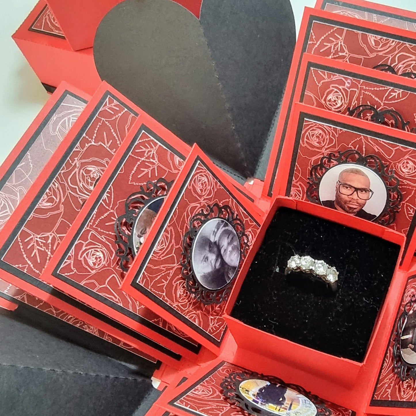 Red and Black Hearts and Roses Proposal Ring and photo box holder