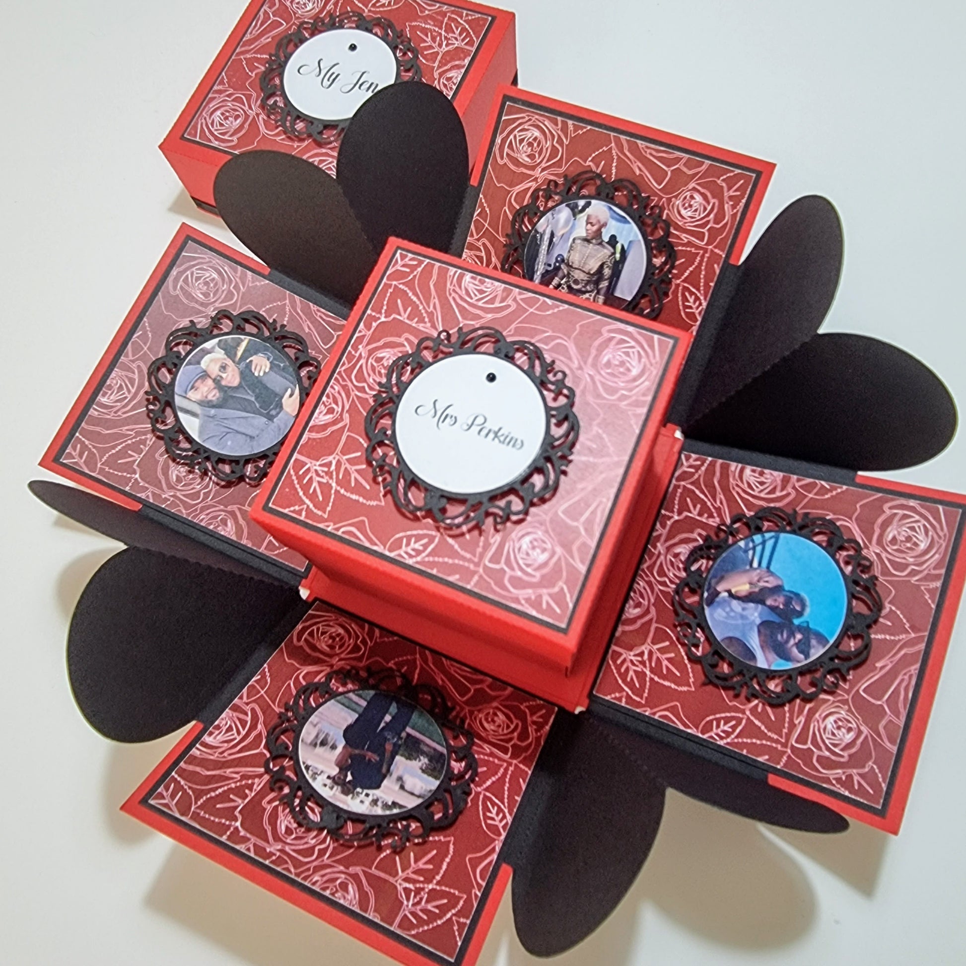 Red and Black Hearts and Roses Proposal Ring and photo box personalised