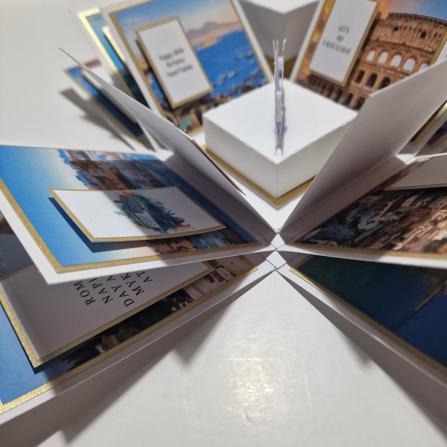 New York - Black & Gold - Surprise Special Occasion | Celebration Trip Reveal Explosion Box featuring detailed New York-themed panels and a freestanding Statue of Liberty centerpiece for a memorable trip announcement.