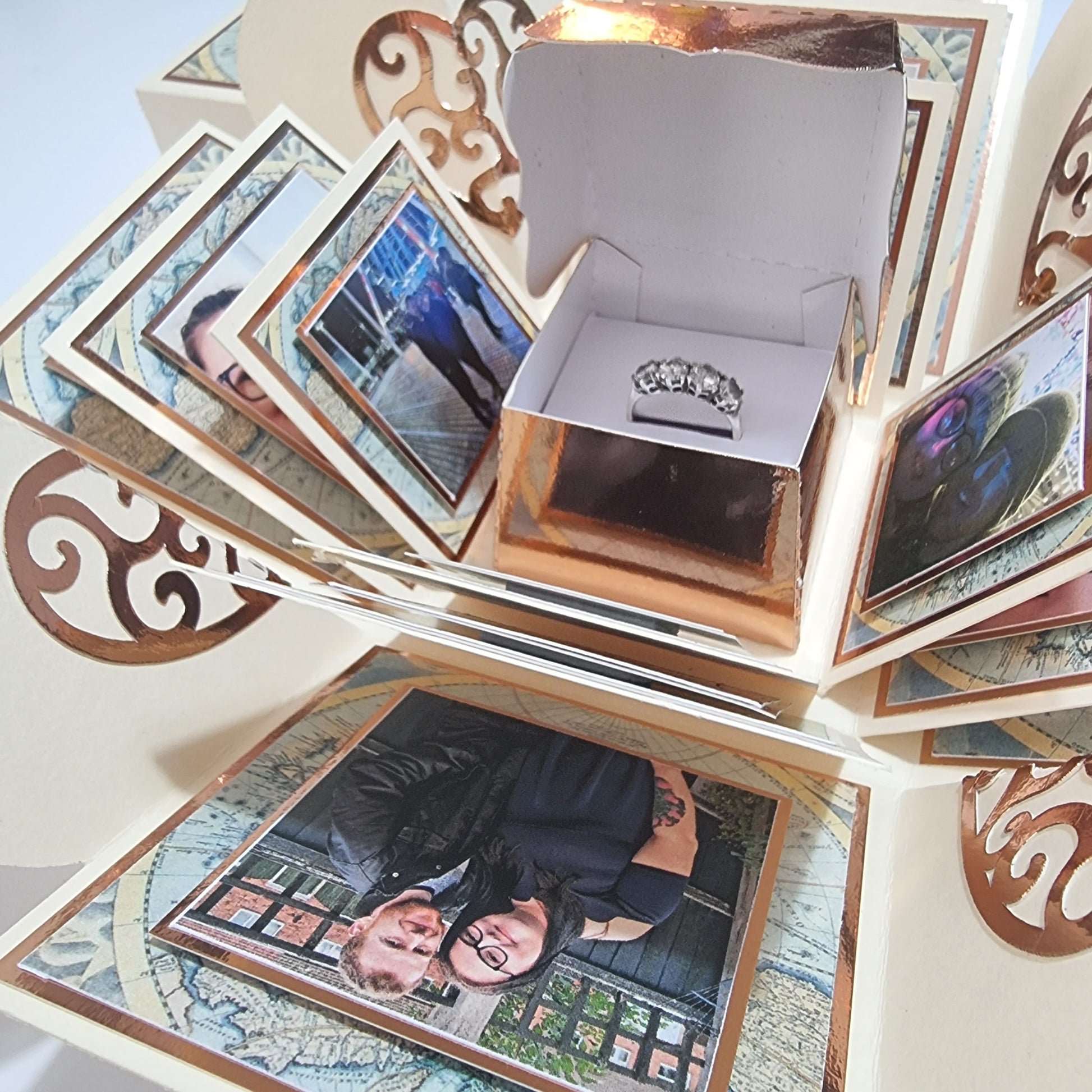 Map to my Heart Exploding Proposal Ring Box with Photos & messages. Multi layer panels