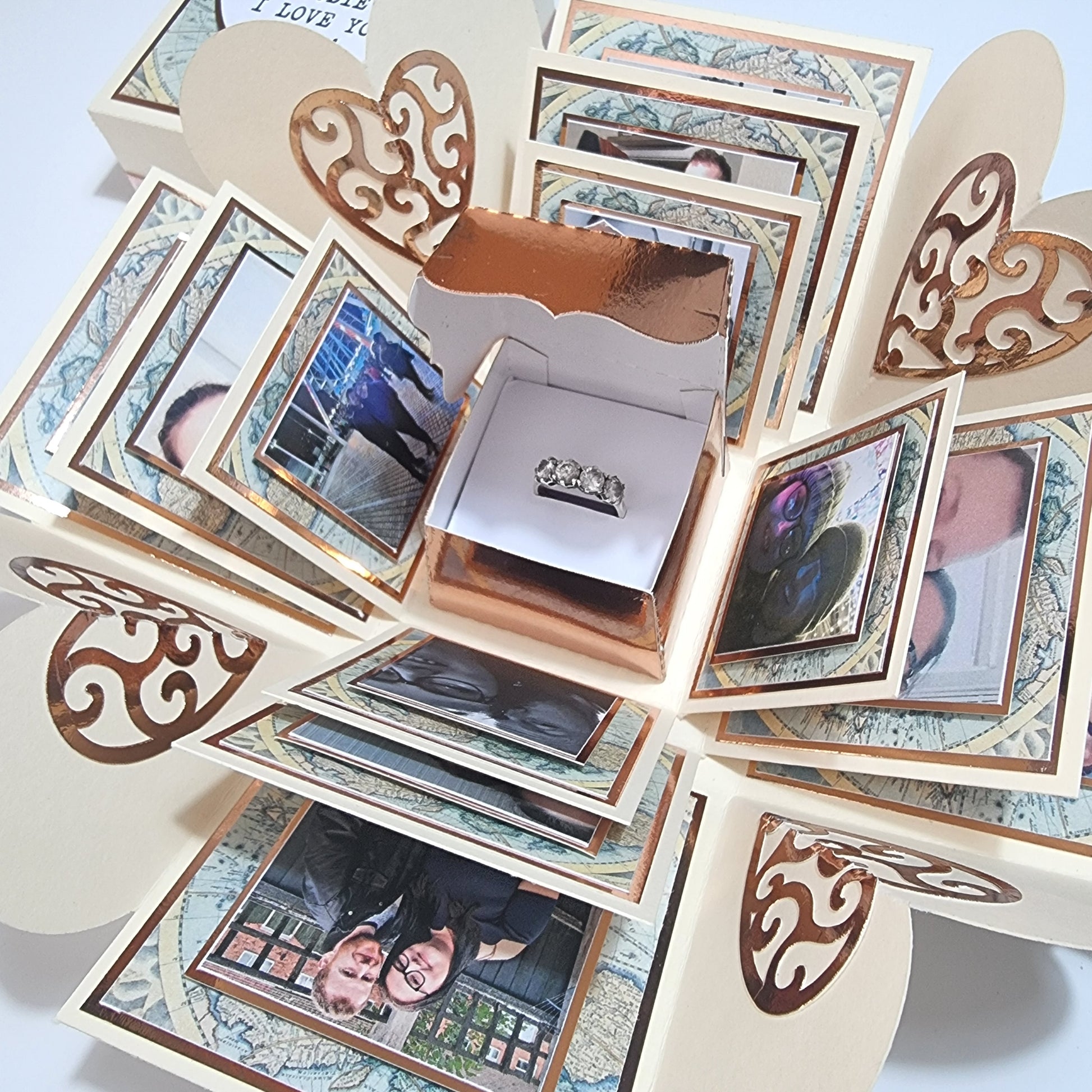 Map to my Heart Exploding Proposal Ring Box with Photos & messages. Engagement Ring Holder