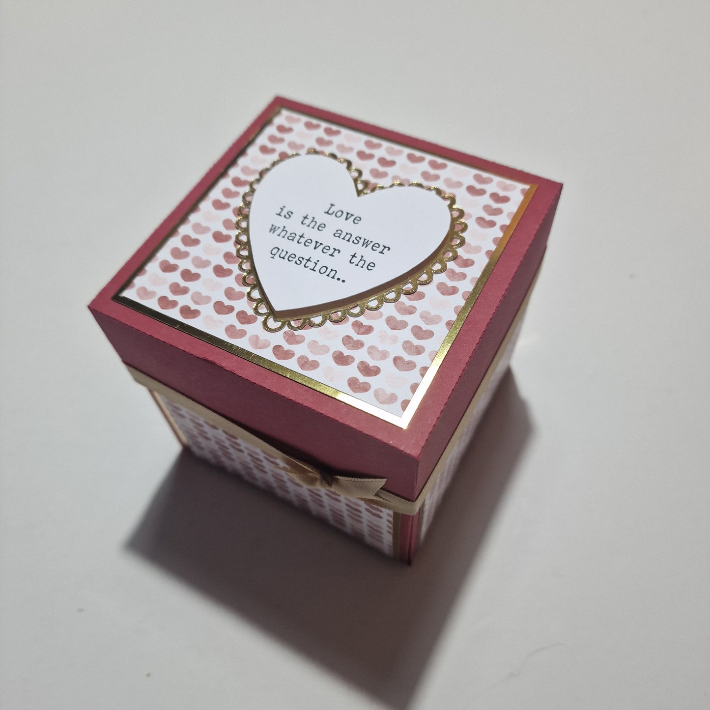 Customised Red Wine & Gold Hearts Proposal Ring Box.