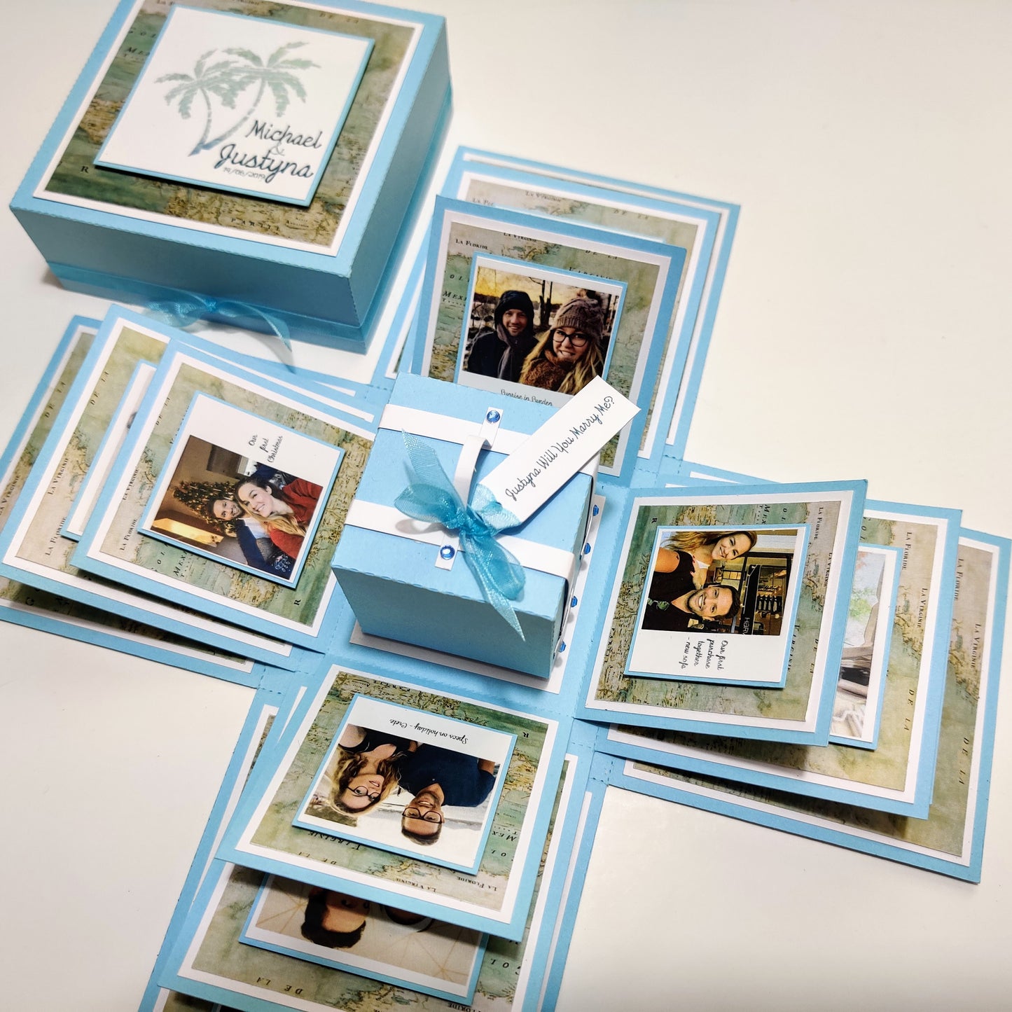 Travel themed Proposal Box with Luggage case Ring Box. Holds special messages