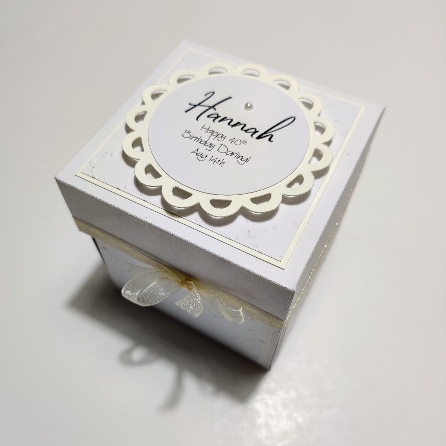 40th Birthday Celebration Occasion Box ~ Embossed White & Cream