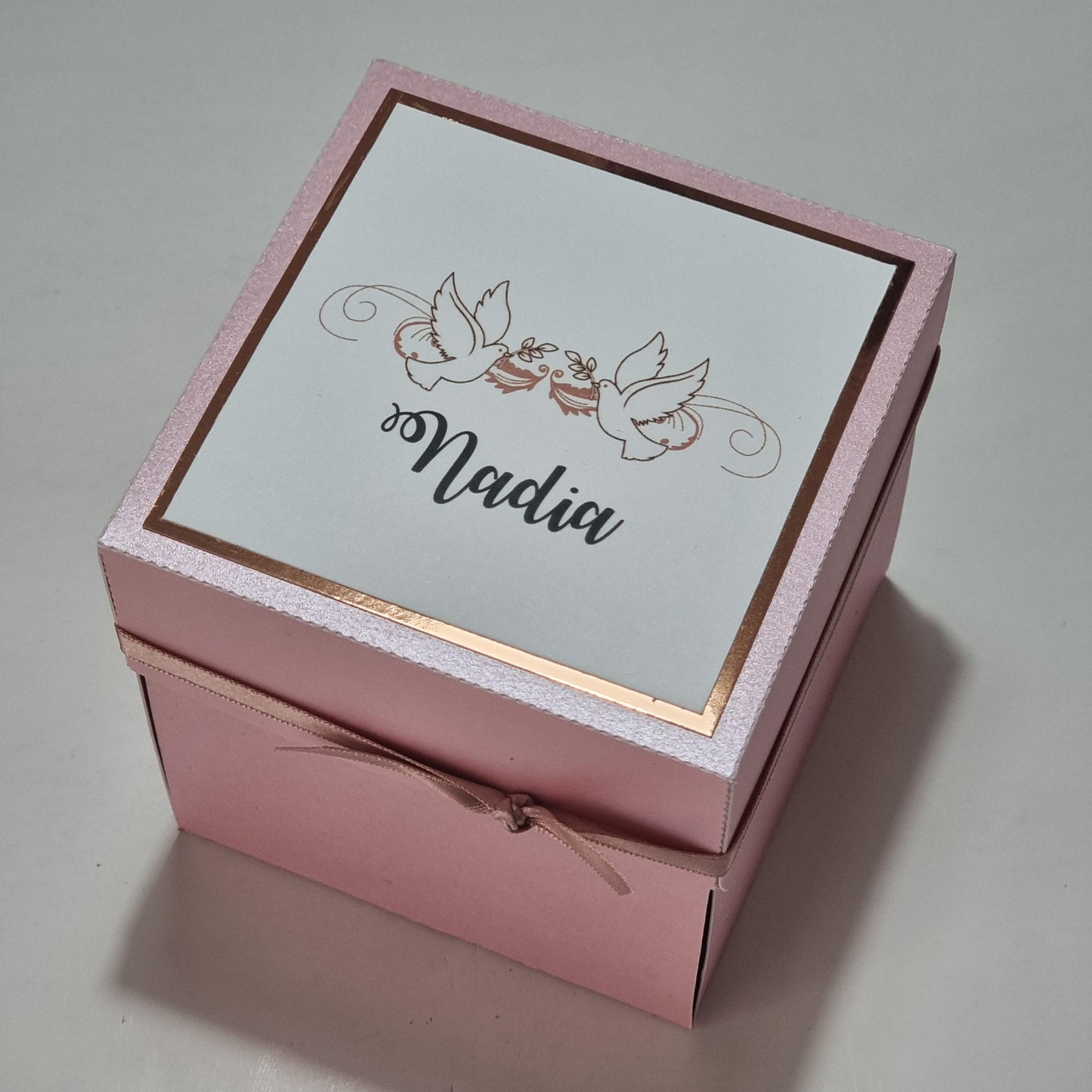 Exploding Box Co - Blushing Rose Gold Proposal Ring Box with name