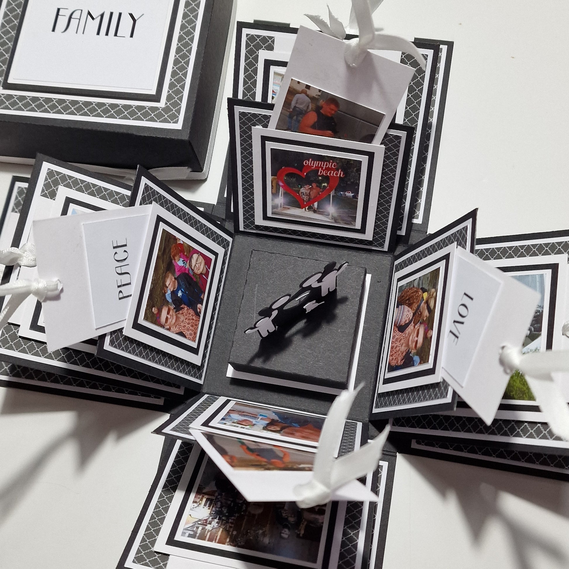 Exploding Memory Photo Box – a surprise gift and keepsake album box with layers, hidden compartments, and interactive elements, designed for immersive photo storytelling and showcasing cherished memories.