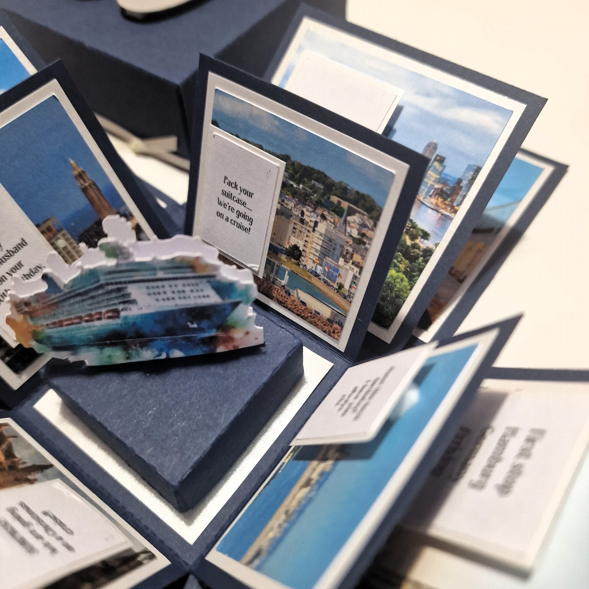 New York - Black & Gold - Surprise Special Occasion | Celebration Trip Reveal Explosion Box features intricate New York-themed designs, including a freestanding Statue of Liberty and skyline within a cleverly crafted box.