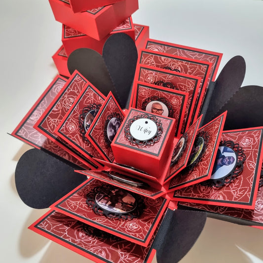 Red and Black Hearts and Roses Proposal Ring and photo box