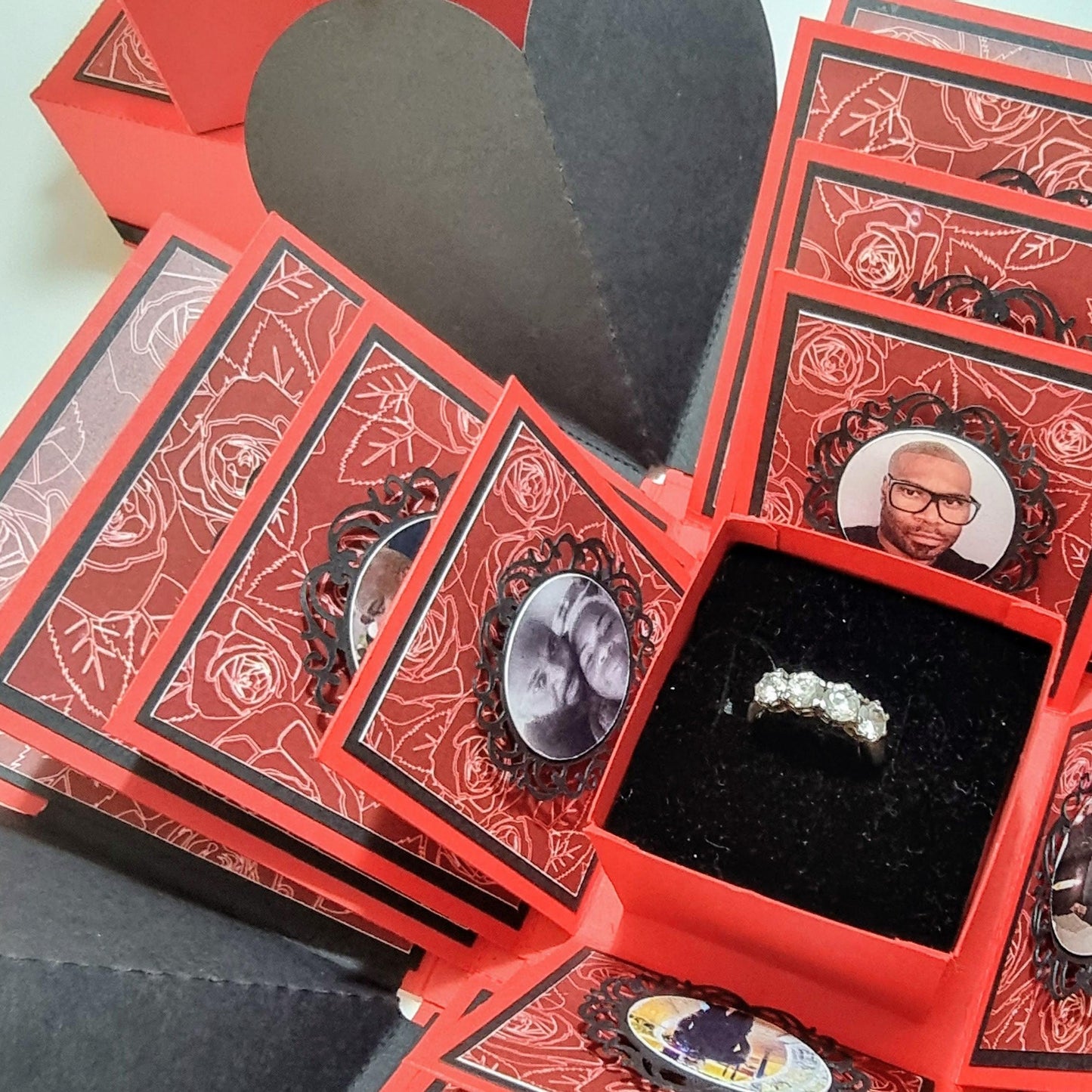 Red and Black Hearts and Roses Proposal Ring and photo box holder