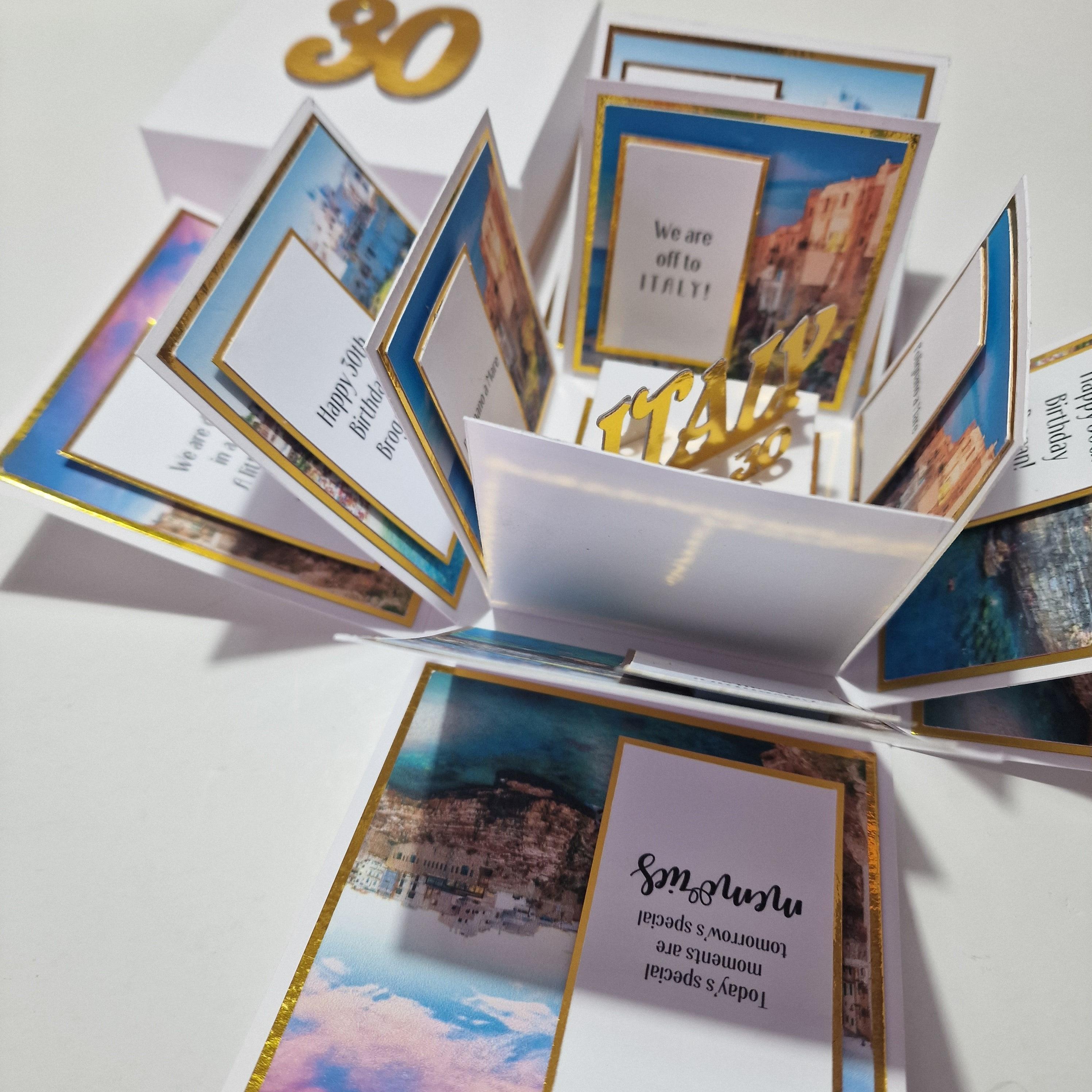 White box with gold trim, images of different italian cities and ITALY in the middle