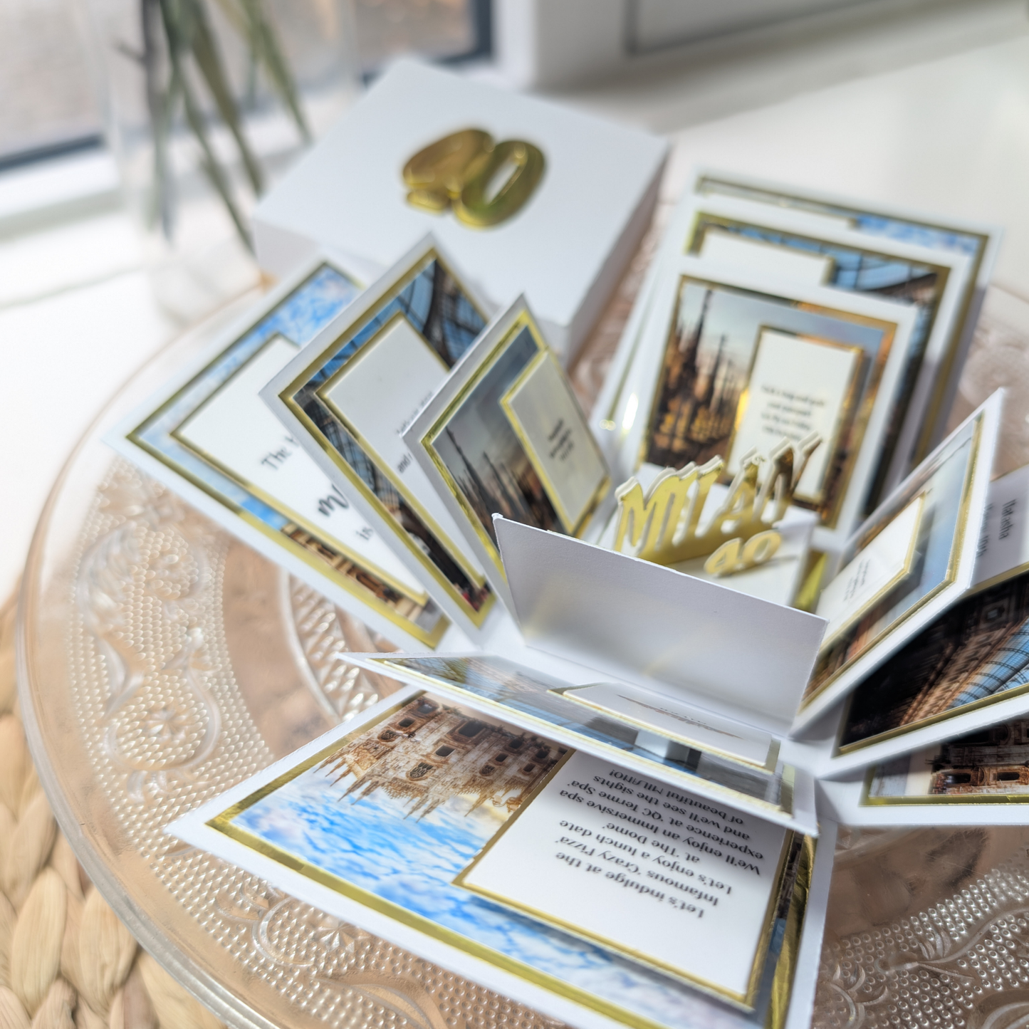 New York - Silver Grey Graffiti Styled - Surprise Special Occasion | Celebration Trip Reveal Explosion Box showcasing a 3D design with tiered panels featuring NYC-themed prints and graffiti-style messages for a unique celebration.