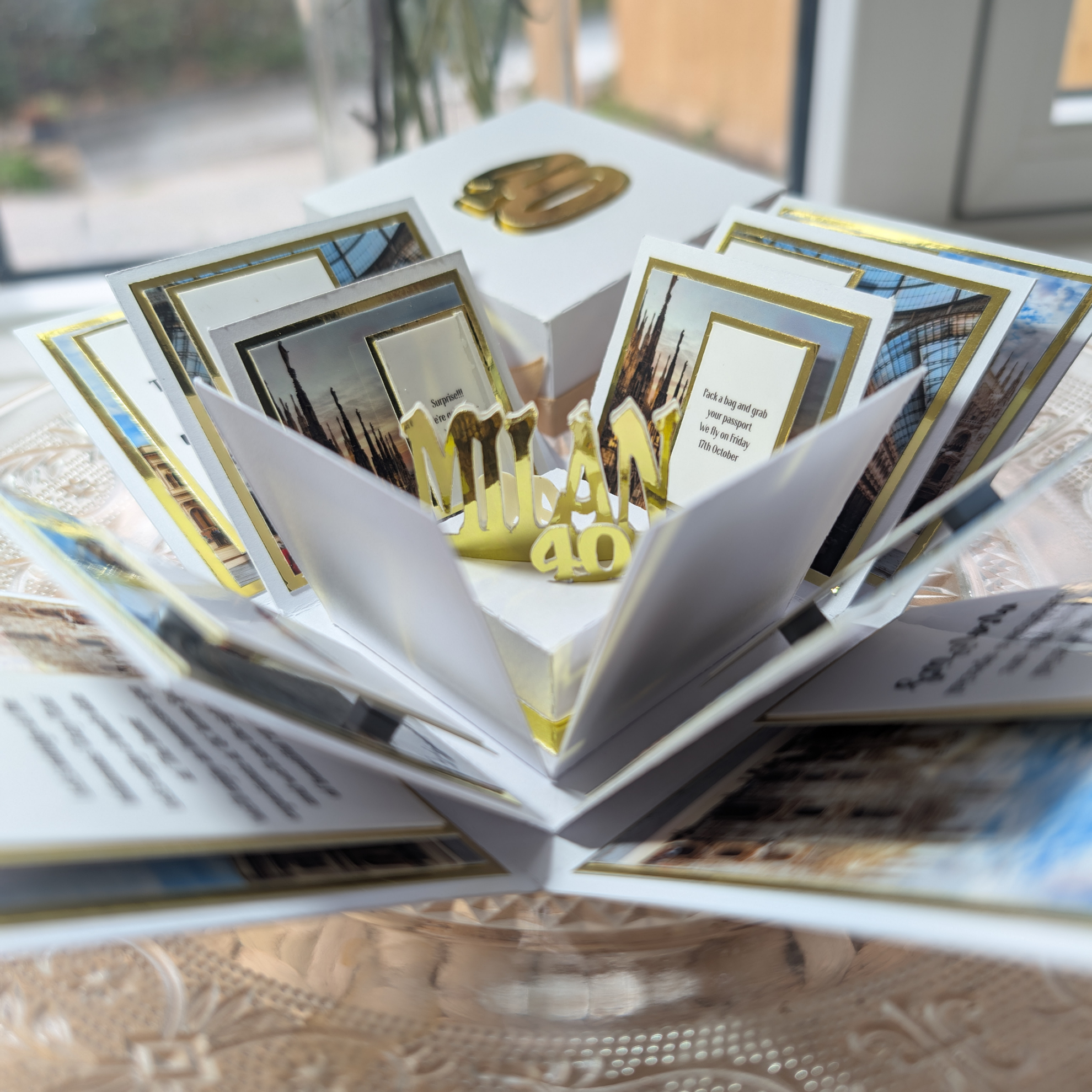New York - Silver Grey Graffiti Styled - Surprise Special Occasion | Celebration Trip Reveal Explosion Box, crafted intricately with subway tile and graffiti-inspired panels, opens to reveal New York City-themed layers.