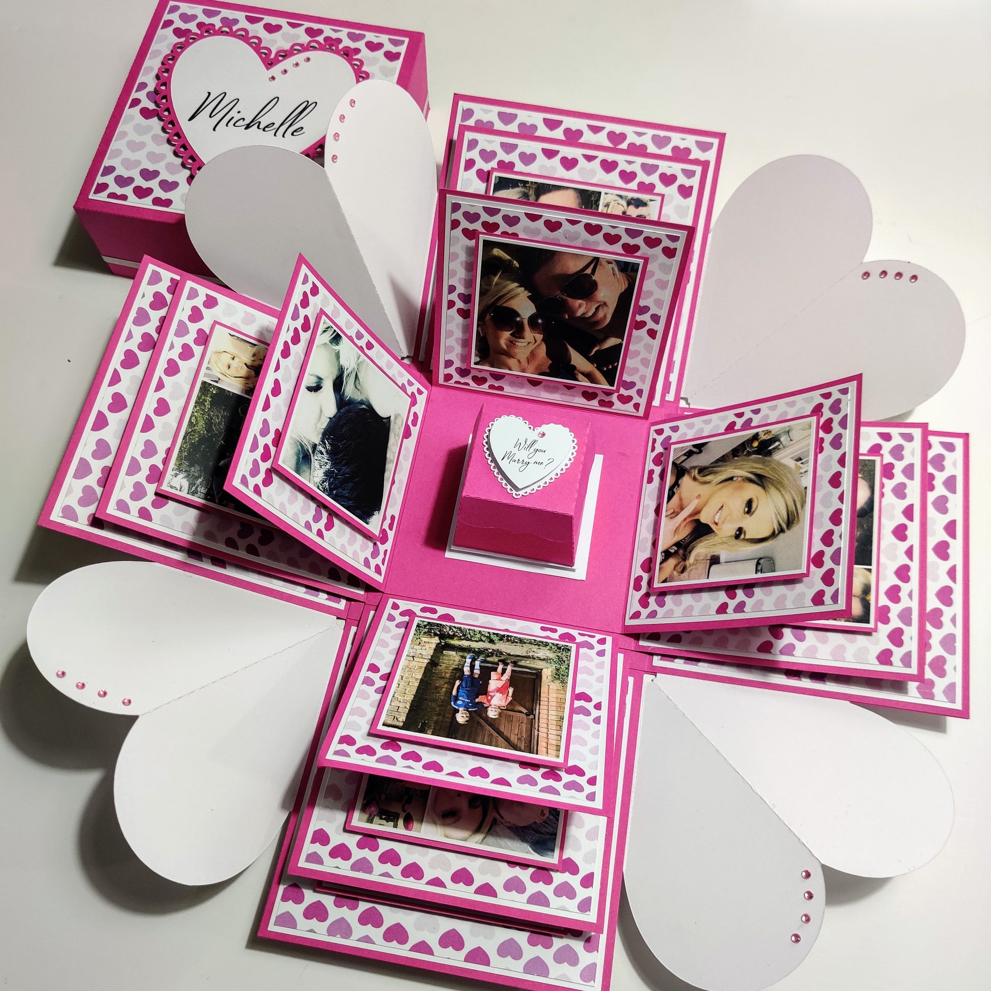Pink & White Hearts Exploding Proposal Ring Box