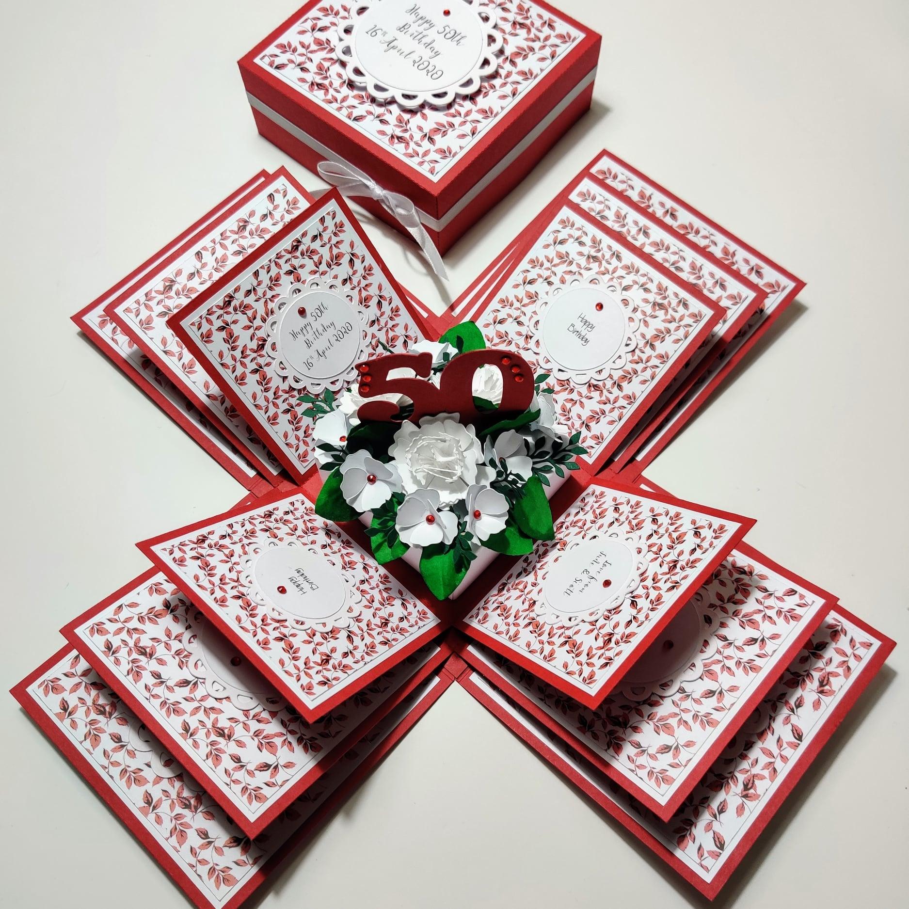 50th Exploding 50th Birthday Celebration Occasion Box Red Willow Leaves – EXPLODING BOX CO