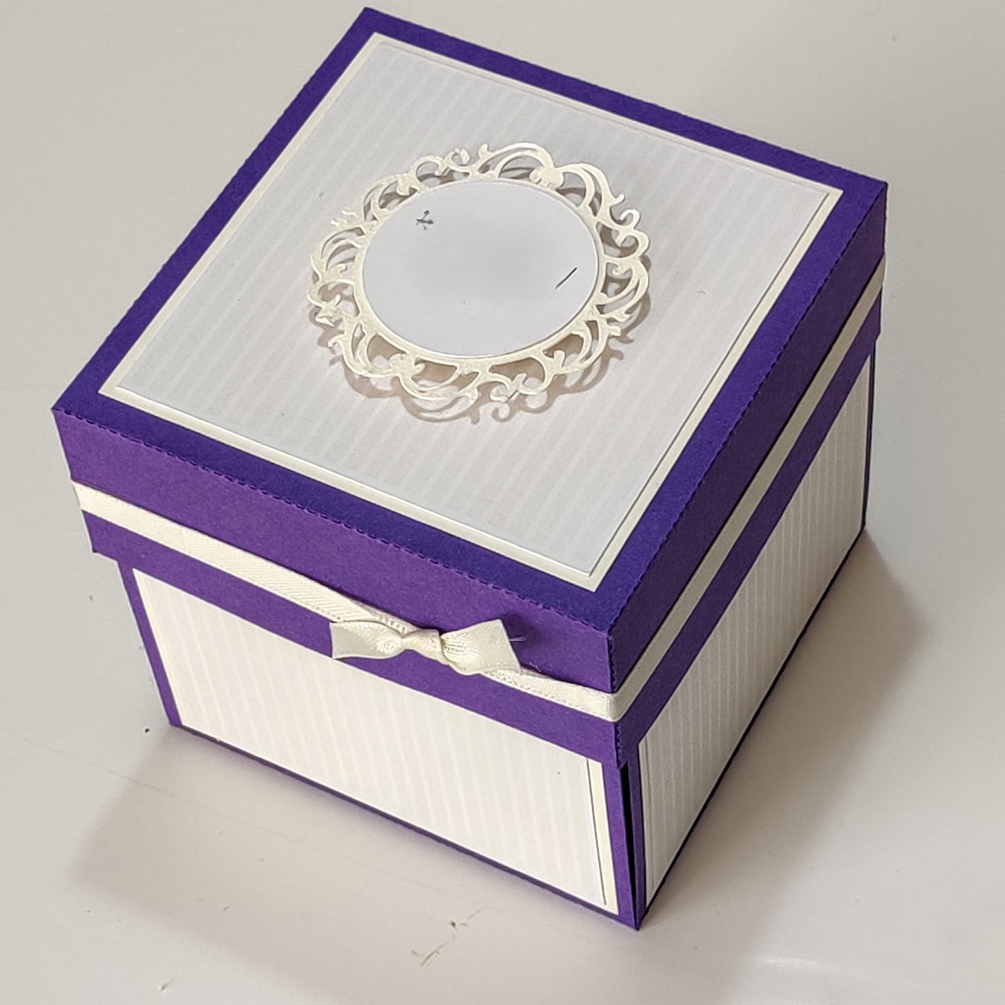 Mother's Day Forever Flower Bouquet Explosion Gift, featuring a purple and white box with intricate designs, opens to reveal meticulously crafted paper flowers in a charming presentation.
