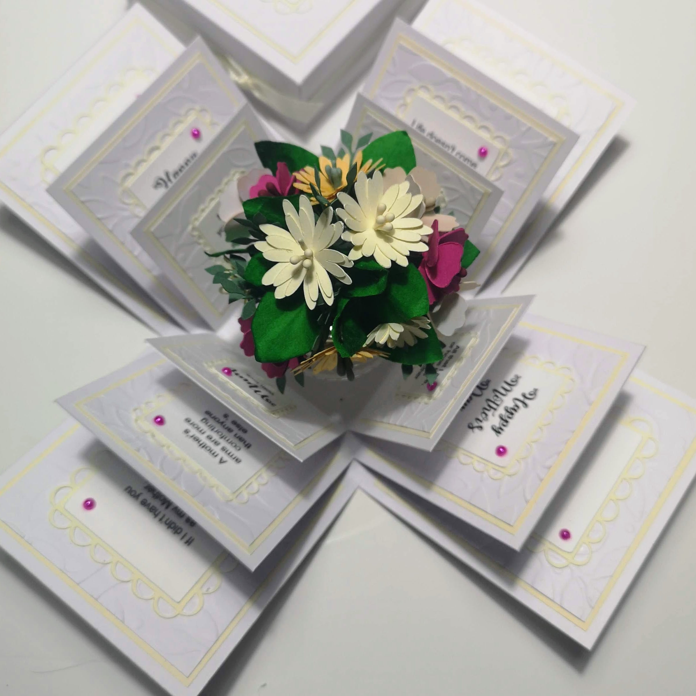 Mother's Day Forever Flower Bouquet Explosion Gift features a pop-open card box with intricate paper flowers and heartfelt messages, creating an elegant and lasting celebration gift.
