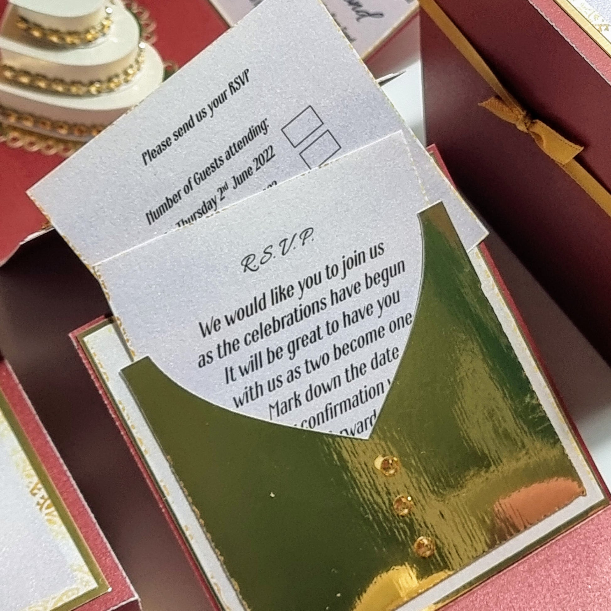 Custom Built Exploding Box Wedding Invitations. Bespoke personalised wedding invites. Multiple cards in pocket