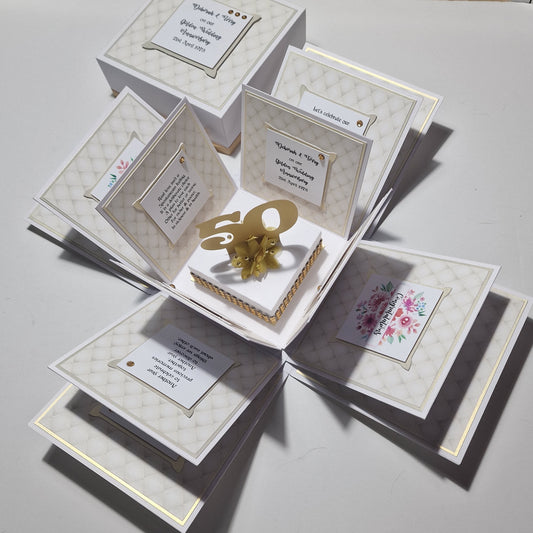 Exploding 50th GOLDEN Wedding Anniversary Box Card- Anniversary Gifts - Gifts for Special Anniversaries - Mr & Mrs