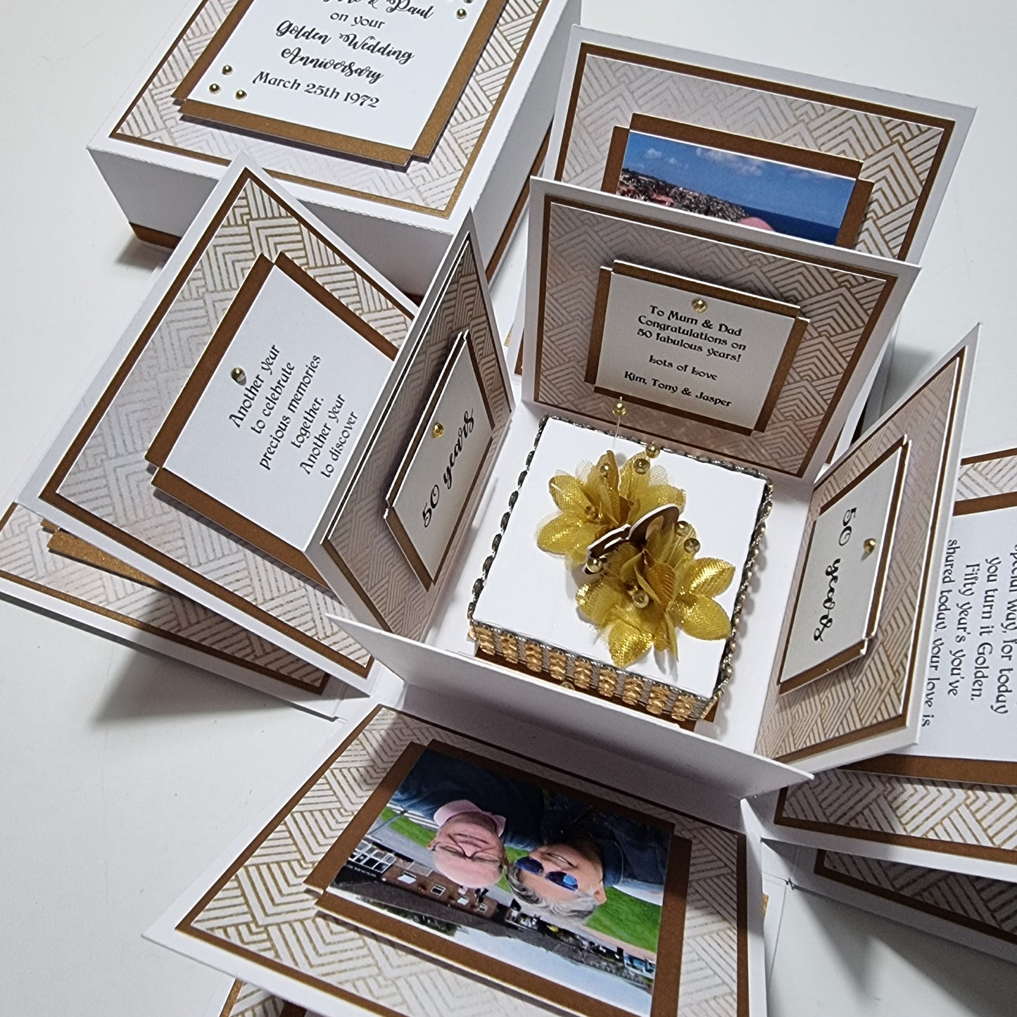 Exploding 50th GOLDEN Wedding Anniversary Box Card- Anniversary Gifts - Gifts for Special Anniversaries - Mr & Mrs